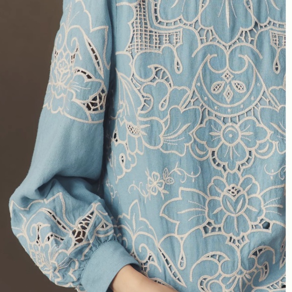 Anthropologie Lainie Long-Sleeve Lace Cutwork Blouse, size XS, Cream - Picture 2 of 8